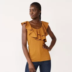 Petite Nine West Ruffle Neck Top -Nine West shop 5570512 Light Bronze