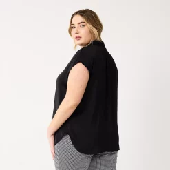 Plus Size Nine West Short Sleeve Easy Lapel Shirt -Nine West shop 5570557 ALT