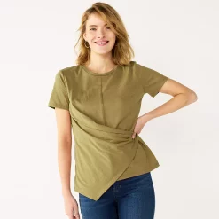Women's Nine West Asymmetric Short Sleeve Crewneck Top -Nine West shop 5570845 Sergio Olive