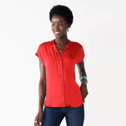 Women's Nine West Short Sleeve Easy Lapel Shirt -Nine West shop 5577441 Parker Orange