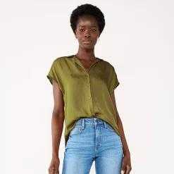 Women's Nine West Short Sleeve Easy Lapel Shirt -Nine West shop 5577441 Sergio Olive