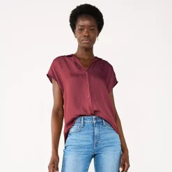 Women's Nine West Short Sleeve Easy Lapel Shirt -Nine West shop 5577441 Vintage Wine