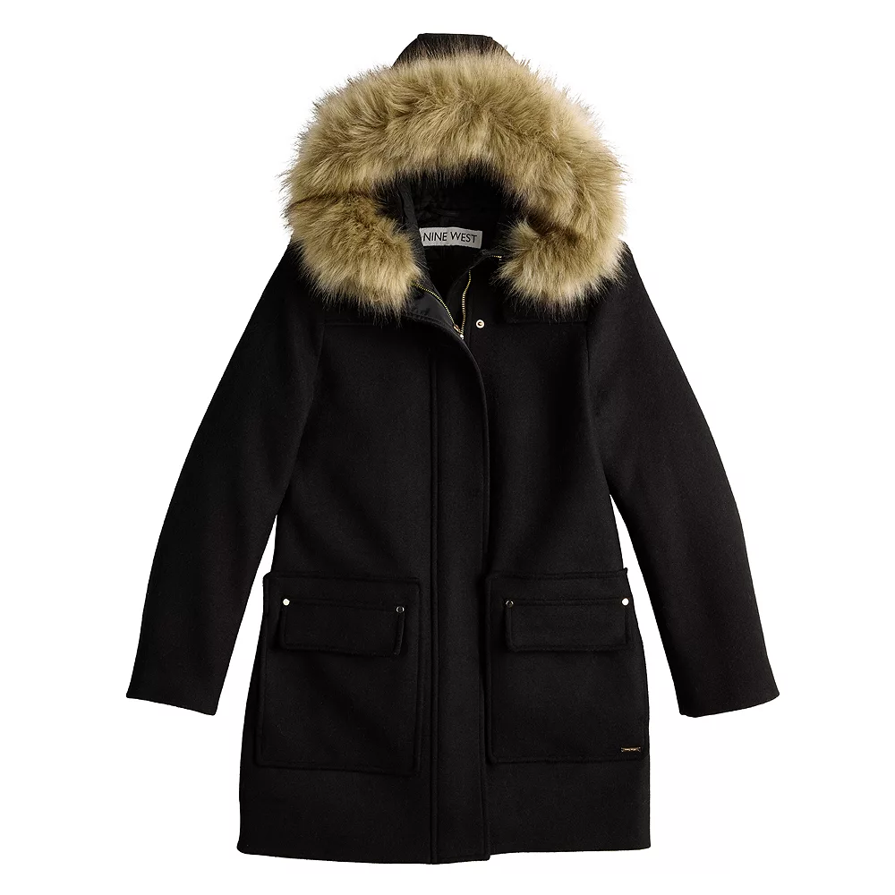 Women's Nine West Faux-Fur Hood Quilted Duffle Coat 7 Women's Nine West Faux-Fur Hood Quilted Duffle Coat - Image 5