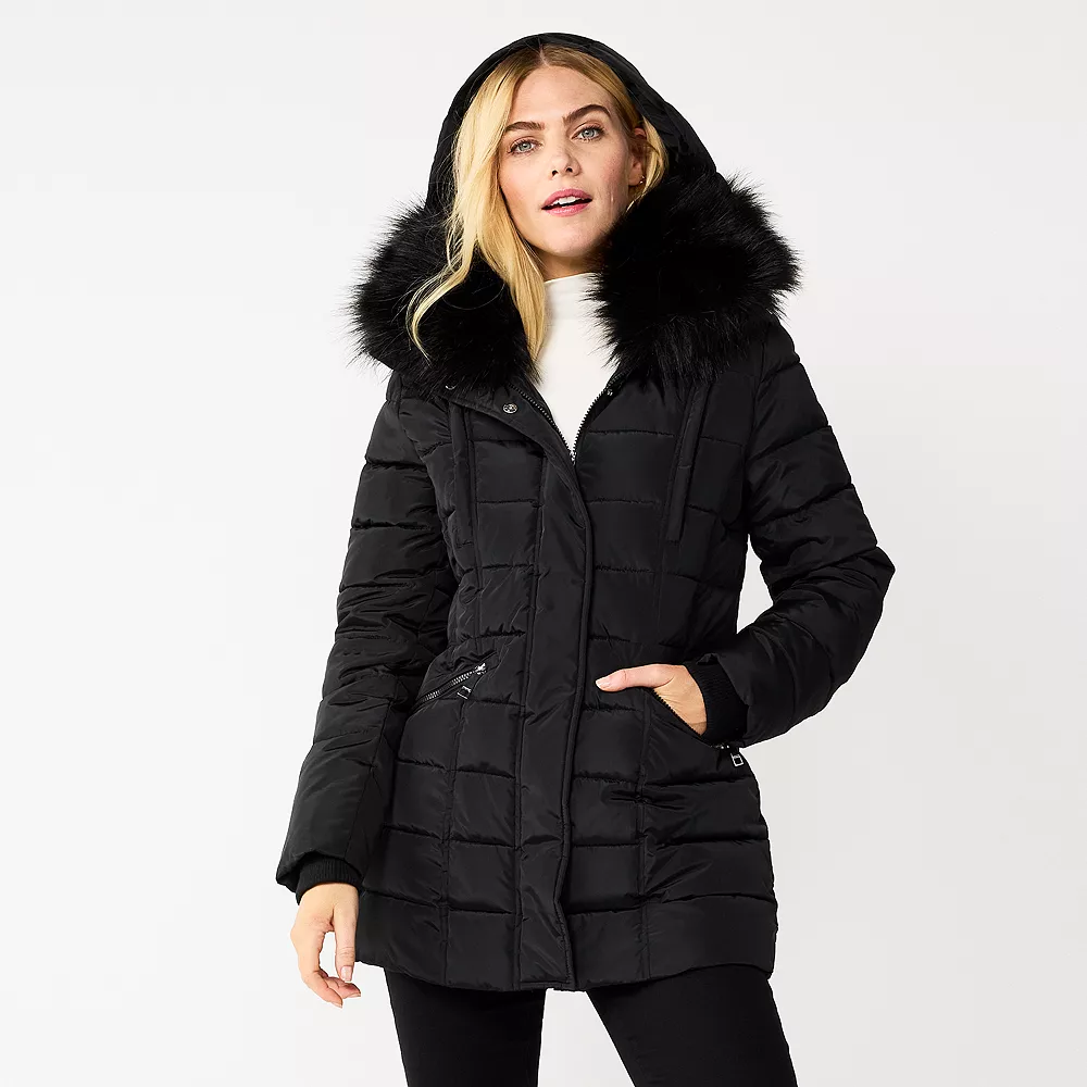 Women's Nine West Faux-Fur Collar Short Puffer Jacket 4 Women's Nine West Faux-Fur Collar Short Puffer Jacket - Image 2