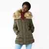 Women's Nine West Faux-Fur Collar Short Puffer Jacket -Nine West shop 5578772 Olive