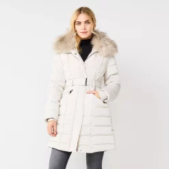 Women's Nine West Faux-Fur Collar Puffer Coat