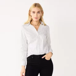 Petite Nine West Long Sleeve Structured Shirt 9 Petite Nine West Long Sleeve Structured Shirt -Nine West shop 5579645 Black White Stripe