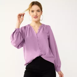 Women's Nine West Button Front Balloon Sleeve Tunic -Nine West shop 5581079 Lupine Lilac