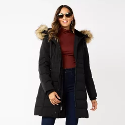Women's Nine West Faux-Fur Hood Puffer Jacket