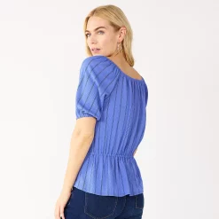 Women's Nine West Puff Sleeve Square Neck Peplum Top -Nine West shop 5594992 ALT