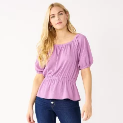 Women's Nine West Puff Sleeve Square Neck Peplum Top -Nine West shop 5594992 Lupine Lilac