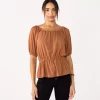 Women's Nine West Puff Sleeve Square Neck Peplum Top -Nine West shop 5594992 Mocha Frosting