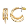 Nine West Gold Tone Pave Post Hoop Earrings