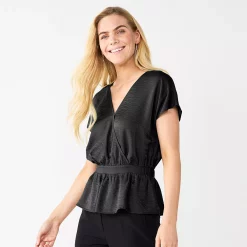 Women's Nine West Short Sleeve Peplum Wrap Top -Nine West shop 5670316 Mineral Black