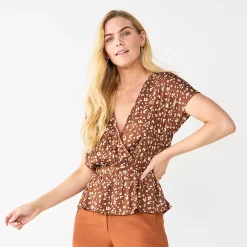 Women's Nine West Short Sleeve Peplum Wrap Top -Nine West shop 5670316 Small Cheetah