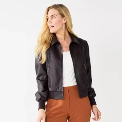 Women's Nine West Faux-Leather Aviator Jacket