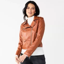 Women's Nine West Faux-Leather Moto Jacket -Nine West shop 5676864 Baked Nutmeg