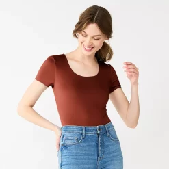 Women's Nine West Sculpt Short Sleeve Scoopneck Bodysuit -Nine West shop 5685482 Elite Wine