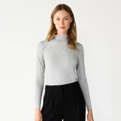 Women's Nine West Long Sleeve Fitted Turtleneck Top -Nine West shop 5691570 Grey Fox Heather