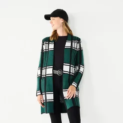 Women's Nine West Jacquard Long Cardigan -Nine West shop 5692188 Green Plaid