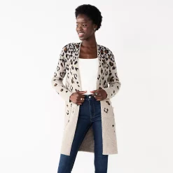 Women's Nine West Jacquard Long Cardigan -Nine West shop 5692188 Taupe Cheetah