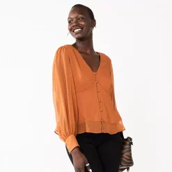 Women's Nine West Long Sleeve V-Neck Button Front Blouse 17 Women's Nine West Long Sleeve V-Neck Button Front Blouse -Nine West shop 5692662 Baked Nutmeg