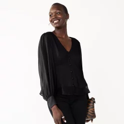 Women's Nine West Long Sleeve V-Neck Button Front Blouse 12 Women's Nine West Long Sleeve V-Neck Button Front Blouse -Nine West shop 5692662 Mineral Black