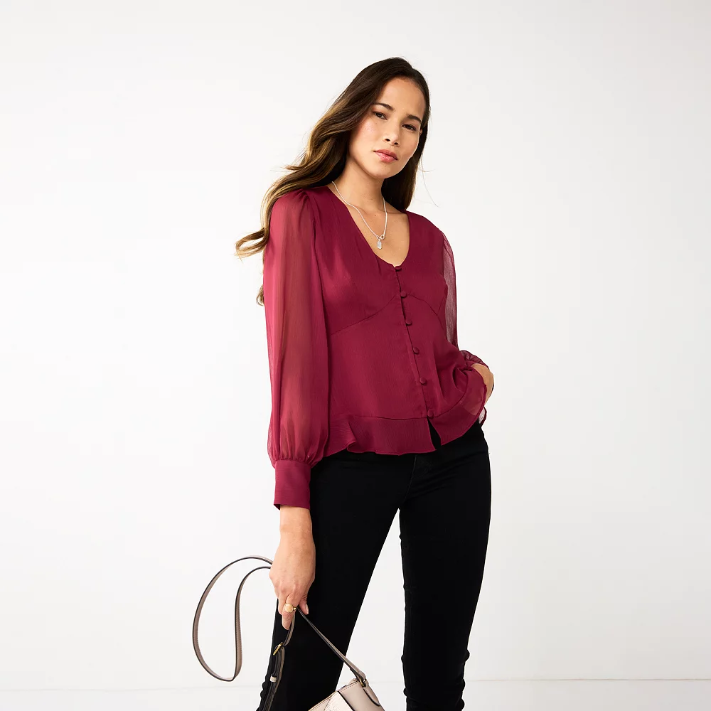 Women's Nine West Long Sleeve V-Neck Button Front Blouse 8 Women's Nine West Long Sleeve V-Neck Button Front Blouse - Image 6