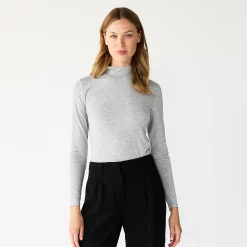 Petite Nine West Long Sleeve Fitted Turtleneck Top