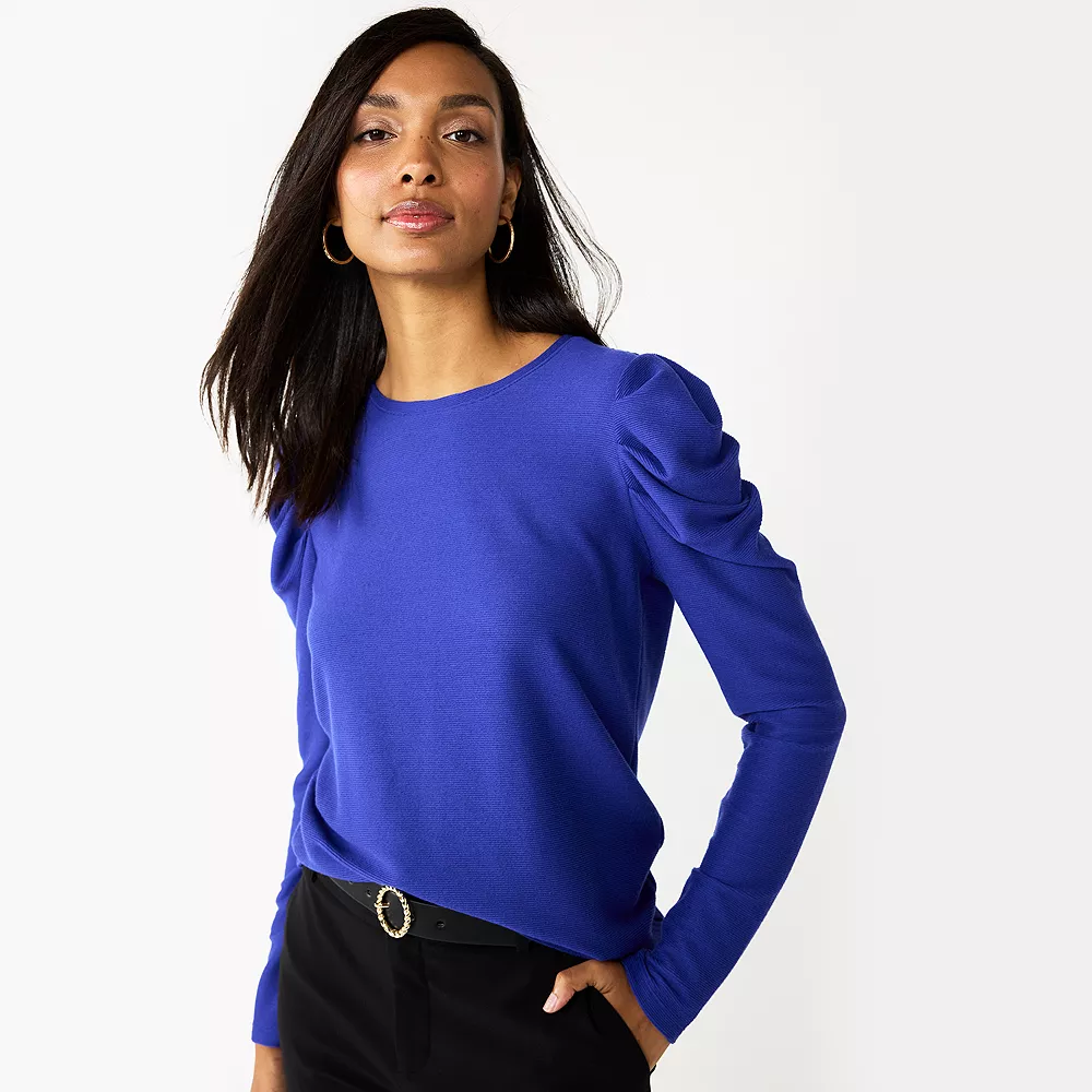 Women's Nine West Pleat Sleeve Crewneck Top 7 Women's Nine West Pleat Sleeve Crewneck Top - Image 5