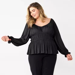 Plus Size Nine West Long Sleeve Sweetheart Peplum Top