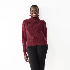 Women's Nine West Quarter Zip Sequin Stripe Pullover Sweater -Nine West shop 5713489 Wine
