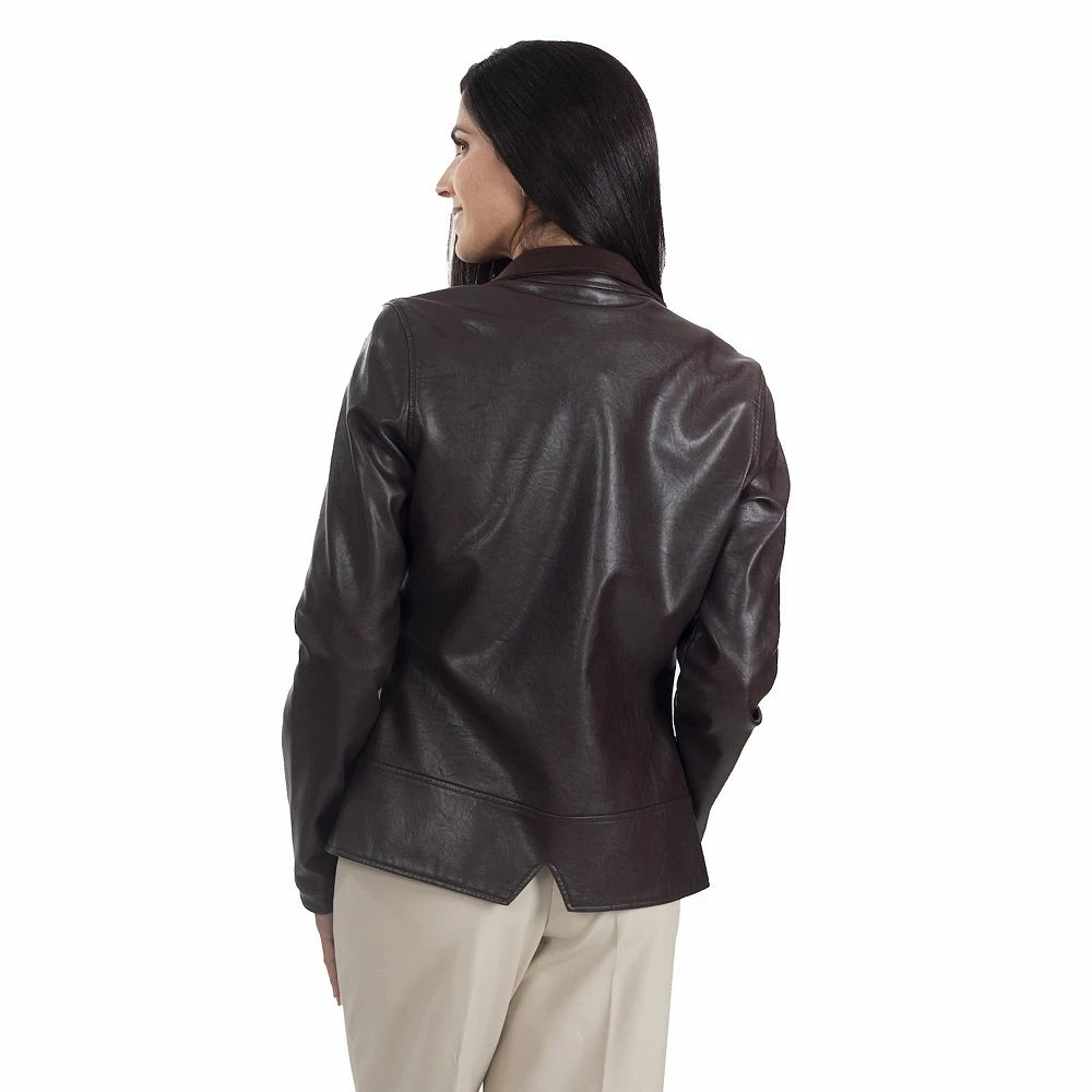 Women's Nine West Classic Faux-Leather Biker Jacket 5 Women's Nine West Classic Faux-Leather Biker Jacket - Image 3