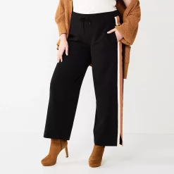 Plus Size Nine West Side-Stripe Pull-On Wide-Leg Pants