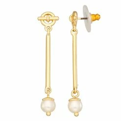 Nine West Gold Tone Simulated Pearl Linear Drop Earrings