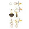 Nine West Gold Tone Simulated Pearl & Heart Drop Earrings Trio Set