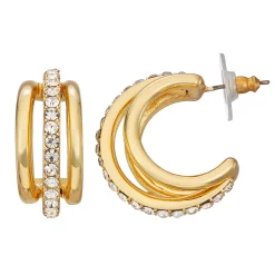 Nine West Gold Tone Triple Ring Hoop Earrings