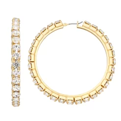 Nine West Gold Tone Crystal Pave Hoop Earrings