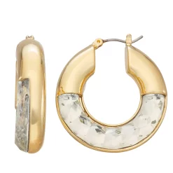 Nine West Gold Tone Crystal Faceted Hoop Earrings