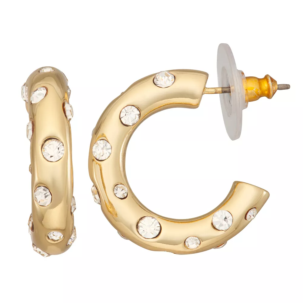 Nine West Gold Tone Crystal C-Hoop Earrings 3 Nine West Gold Tone Crystal C-Hoop Earrings