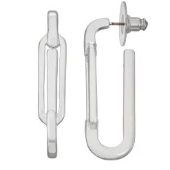 Nine West Silver Tone Link Post Hoop Earrings