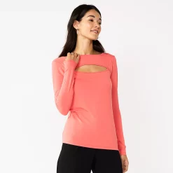 Women's Nine West Fitted Long Sleeve Cutout Top -Nine West shop 5817132 Marine Coral