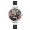 Nine West Women's Black Strap Watch with Flower Dial -Nine West shop 5857484