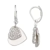 Nine West Silver Tone Pave Heart Leverback Earrings