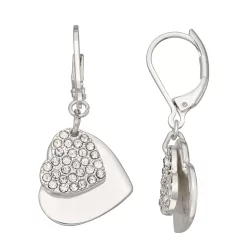Nine West Silver Tone Pave Heart Leverback Earrings