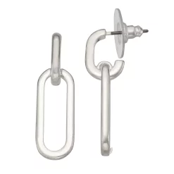 Nine West Silver Tone Drop Off Hoop Earrings