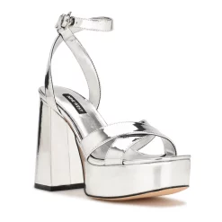Nine West Joya Women's Platform Dress Sandals -Nine West shop 5970503 Silver Mirror Metallic