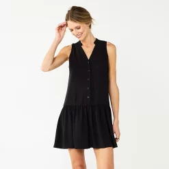 Women's Nine West Button Front Ruffle Hem Dress -Nine West shop 5978836 Mineral Black