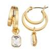 Nine West Gold Tone Crystal Double-Layer Drop Hoop Earrings -Nine West shop 6015489