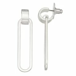 Nine West Silver Tone Long Oval Hoop Earrings